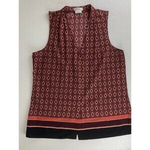 Van Heusen Womens V-Neck Sleeveless Burgundy Print Top Business Core Flows Large